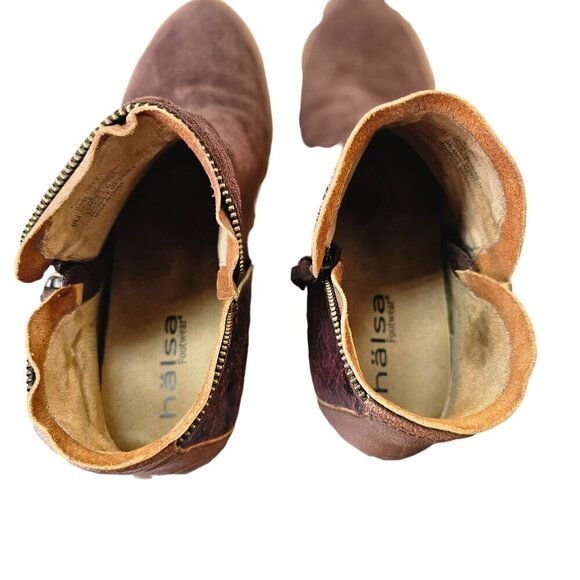 Hälsa Dana Ankle Wedge Bootie Womens 9 Brown Suede and Brown Leather Double Zip - Picture 8 of 14